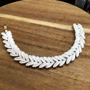 Vintage 1960’s Crown Trifari  white Lucite leaf bracelet. Excellent shape